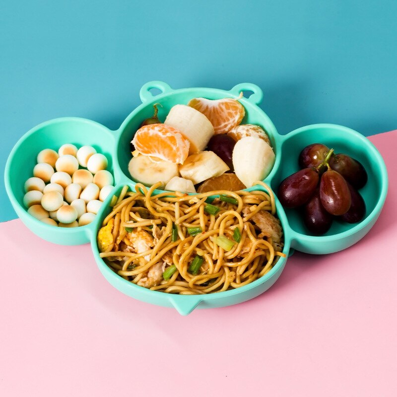 Baby Kommen Diner Platen Siliconen Zuig Feeding Servies Bpa Gratis Antislip Baby Gerechten Krab Voedsel Voeden Kom voor Kids: Green Plate