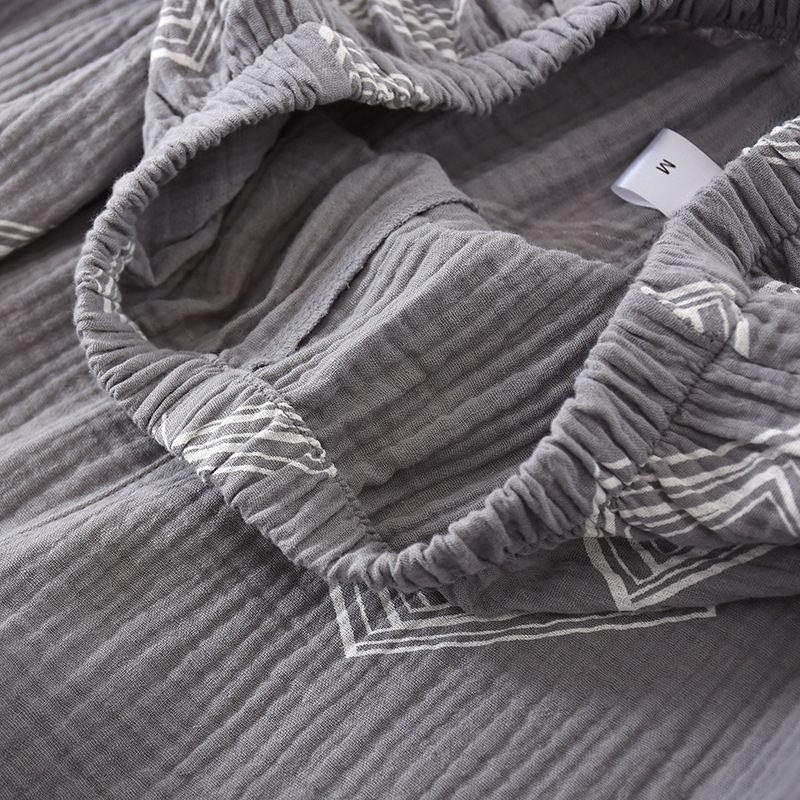 Geometrische aufbringen Herren Kimono Schlafanzug Anzug Haut-freundliche Baumwolle Krepp Japanischen Lange ärmeln Hosen Männer Leben Kleidung Nachtwäsche