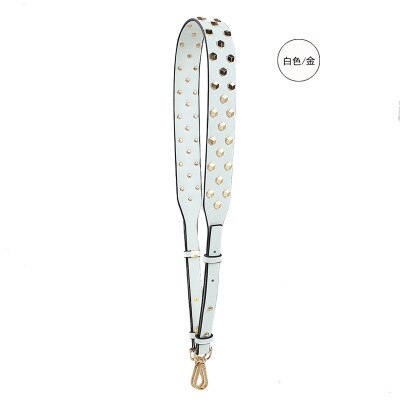 PU Rivet Wide Crossbody Bag Strap For Women PU Adjustable Long Handbag Belt Female Metal Replacement Shoulder Bag Strap: White (Gold)