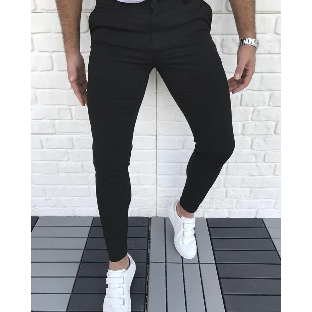 Men's Casual Pants Streetwear Trousers Hip Hop Slim Fit Social Business Autumn Straight Soft Solid Male Black Clothes