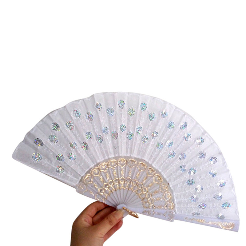 Craft Fans Spanish Lace Silk Folding Hand Held Dance Fan Flower Pattern for Party Wedding Home Practical #0509