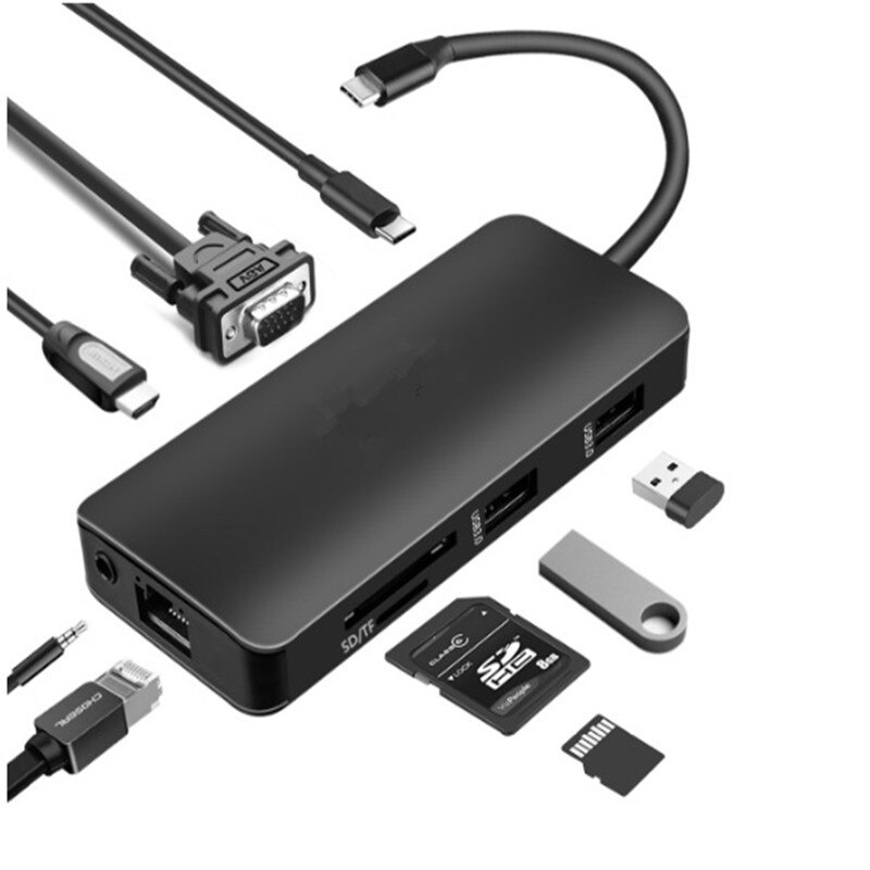 Mobiele Telefoon Type-C Naar Hdmi Converter Notebook 9 In Een Docking Station Usb 3.0 Card Yandex Station Voor huawei Xiaomi Mobiele: Black