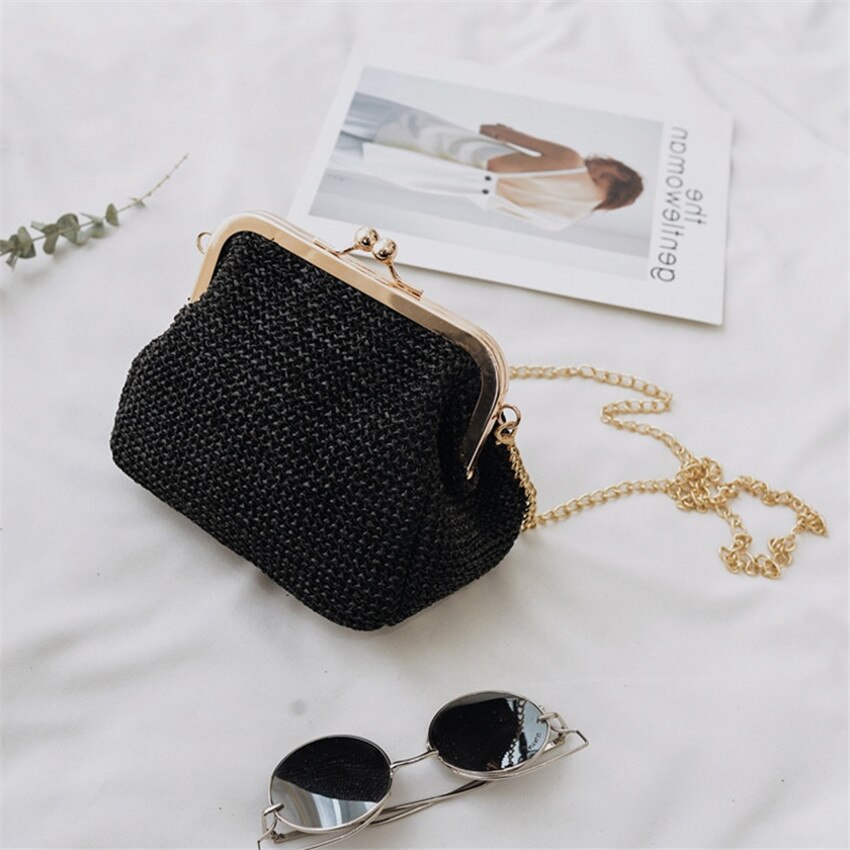 Toyousky zomerse dames handtas met rieten schelpen, dames strandtas, vrijetijdstas met kleine ketting en kussluiting, schoudertas