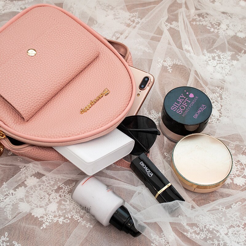 Frauen Rucksack Weichen Griff praktisch Reißverschluss lässig Weibliche Beutel Mini Mädchen Rosa Leder Schule Kleine Geldbörse PU taschen