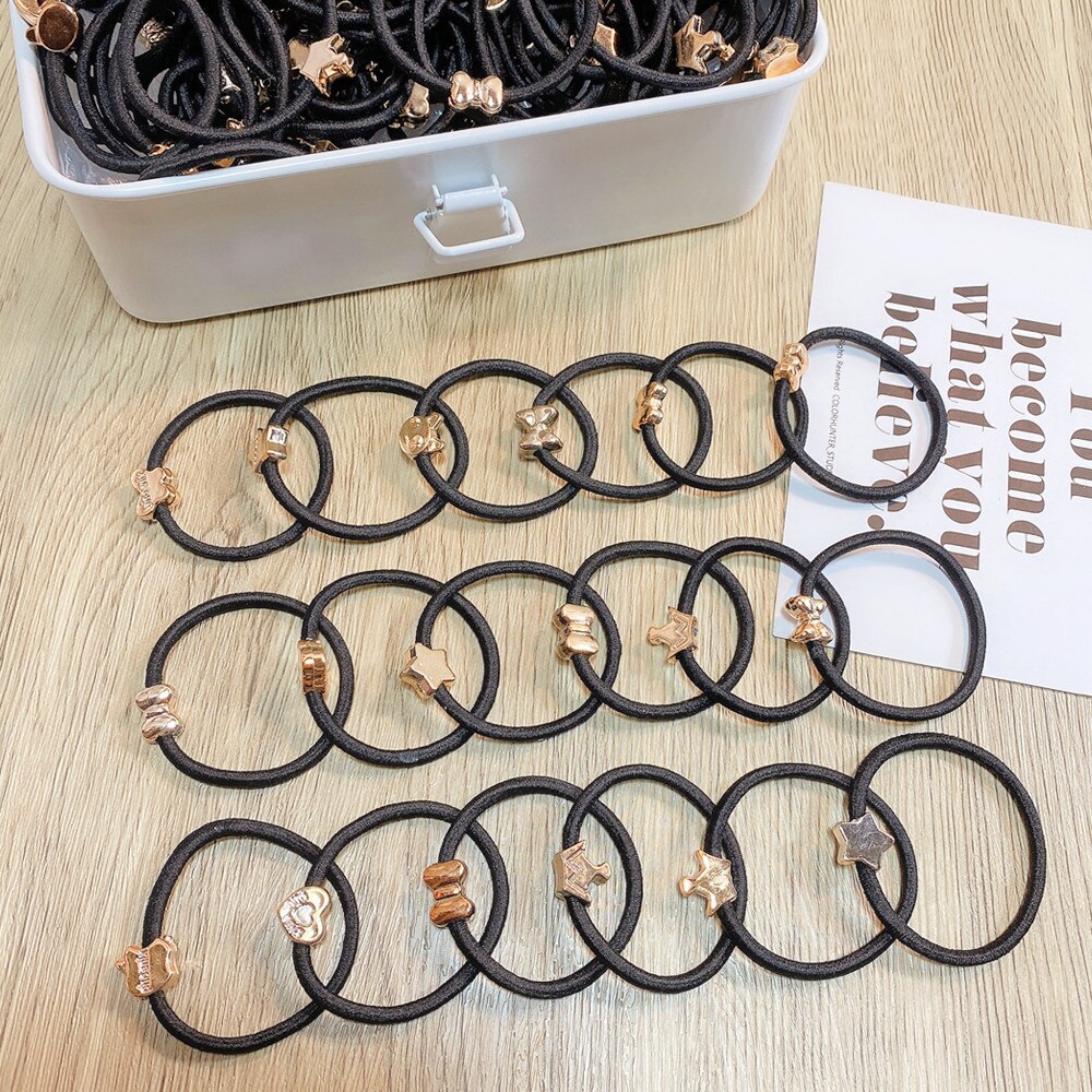 Lote de 10/20 unidades de cintas para el pelo de Metal negro Retro, banda de goma elástica, soporte para Coleta, diademas para el cabello accesorios Vintage