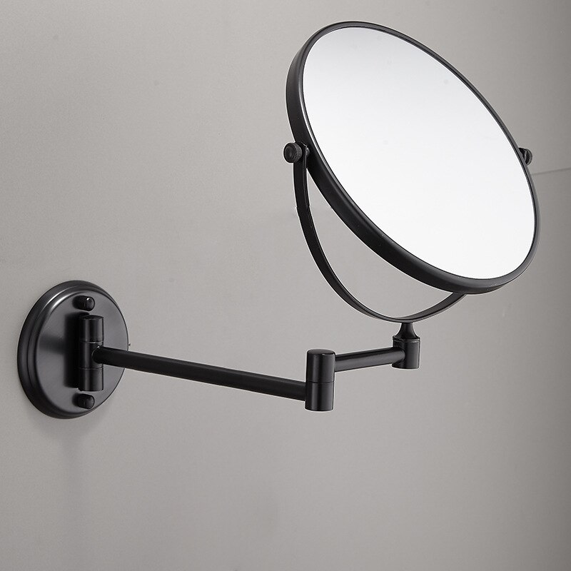 Espejo de maquillaje de oro rosa para baño, espejos redondos de latón negro mate, espejo de afeitado con aumento de 3X, espejos plegables de doble cara de 8 pulgadas