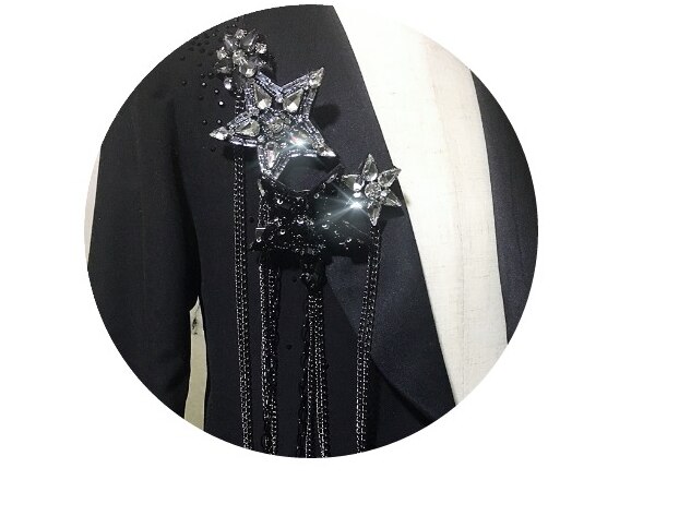 Prachtige Strass Pentagram Extra Lange Handgemaakte Mode Schouder Board Badges Stof Metalen Epauletten