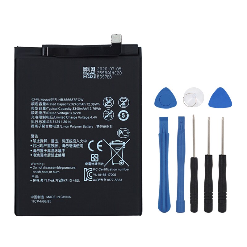 Ohd original de alta capacidade da bateria hb356687ecw para huawei nova 2 mais nova 2i g10 companheiro 10 lite honra 7x honra 9i 3340mah + ferramentas