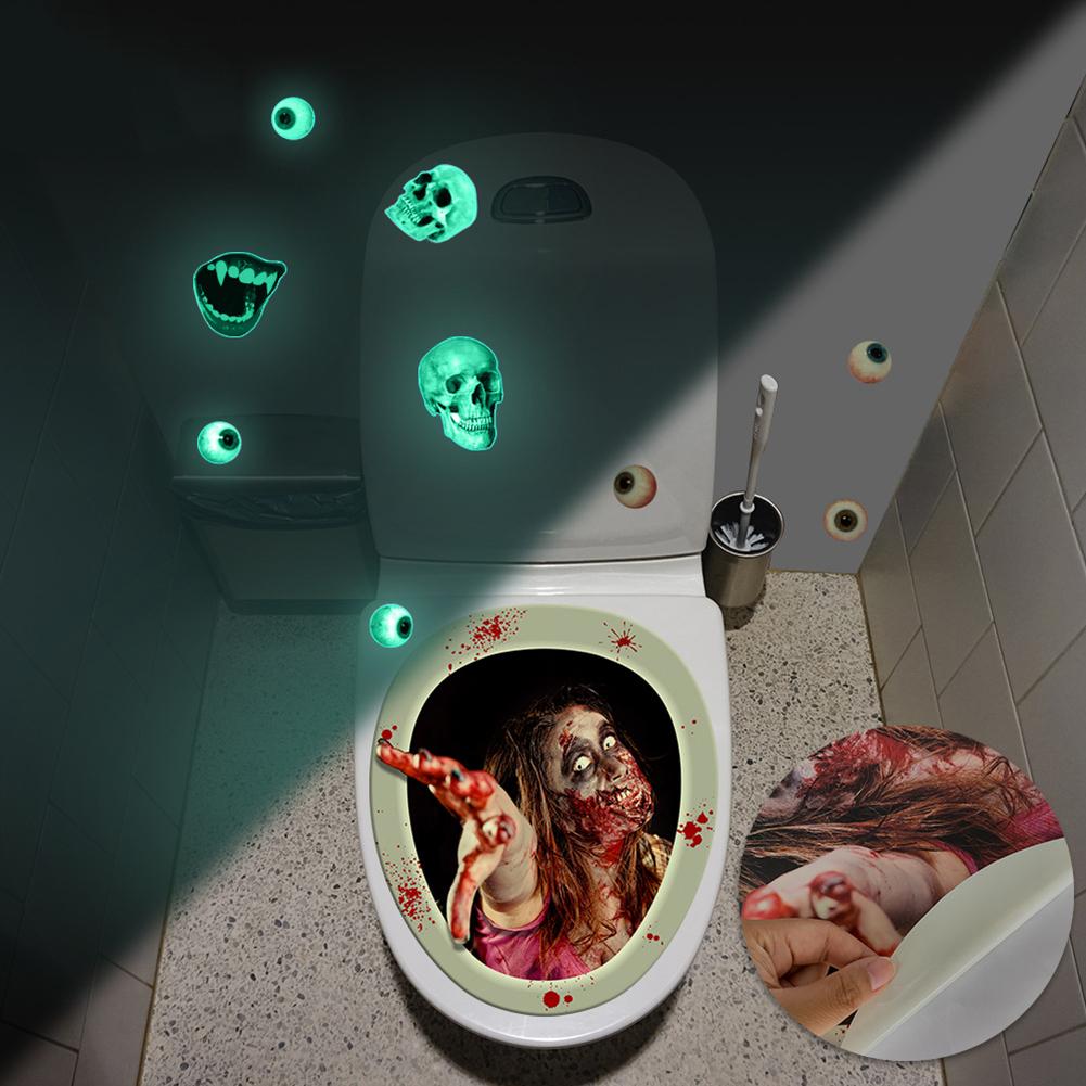 Halloween Toilet Seat Cover Decals Scary Glowing Stickers Bathroom Horror Walking Dead PVC Decoration Stickers: Luminou Sticker