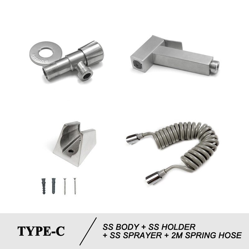 Brushed Steel Douche Kit Hand Held Bidet Sprayer Portable Toilet Bidet Faucet Shattaf Valve Jet Set Bathroom Hygienic Shower: C Set with PVC Hose