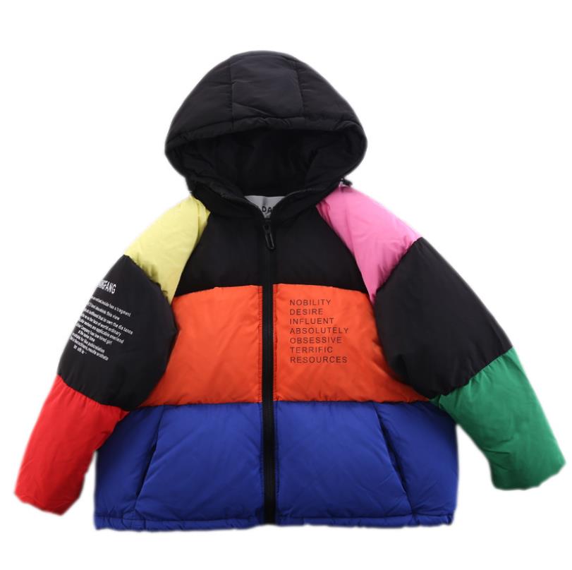 Girls thicken down jackets winter hit colour print loose down coats children outerwear kids tops parkas ws1288