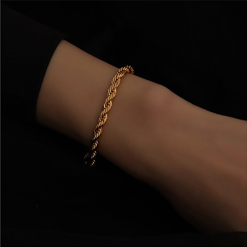Xiyanike 316L Roestvrij Staal Gouden Kleur Twist Armbanden Trendy Touw Ketting Armbanden Voor Vrouwen Party Sieraden