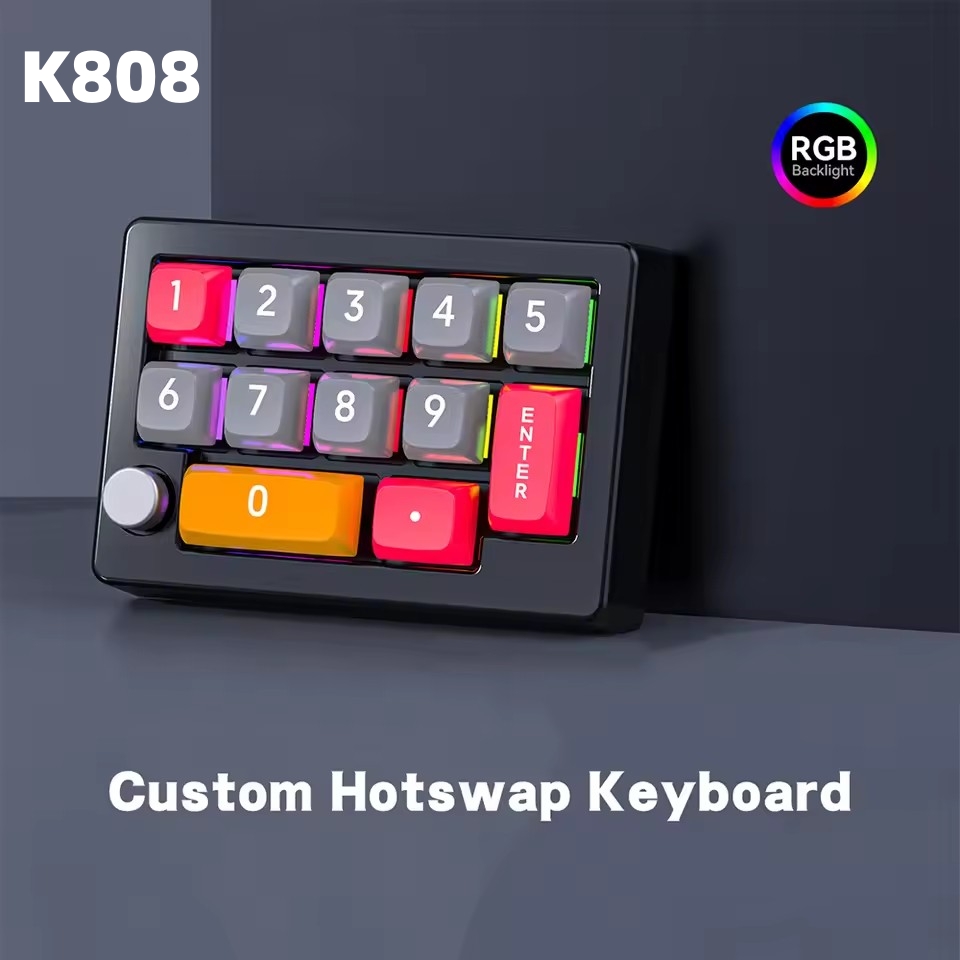 K808 Mini Keyboard 13 Key Macro Programmable Fully Swappable Mechanical Switch 7 Color RGB Light Gaming Mechanical Keyboard