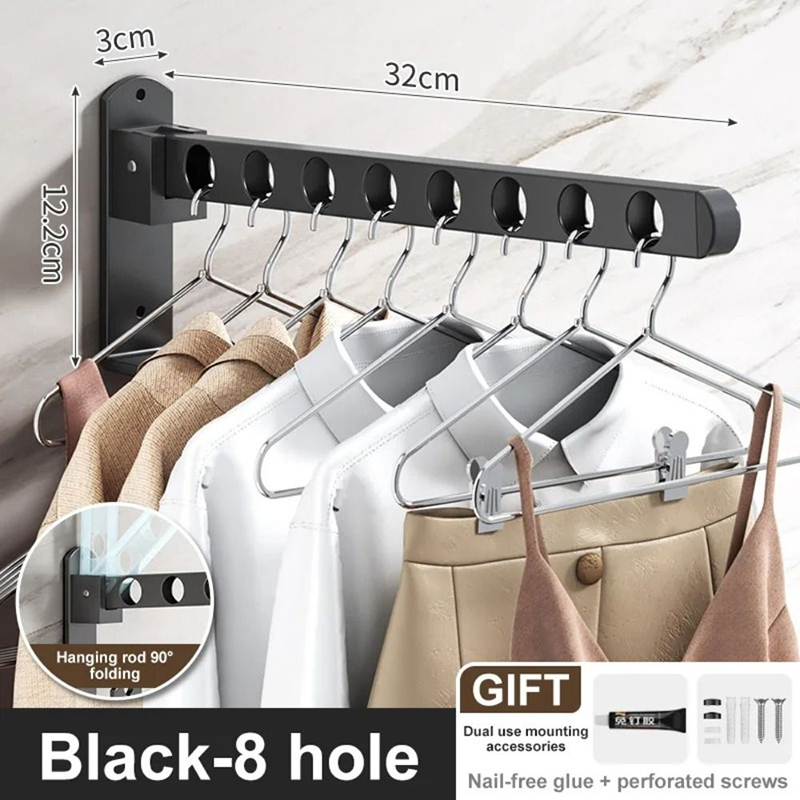 An der Wand montierter Kleiderbügel ohne Stanzen, Wäscheständer aus Edelstahl, zusammenklappbar, einziehbarer Haken, platzsparend, Heimbedarf: Licht Grün