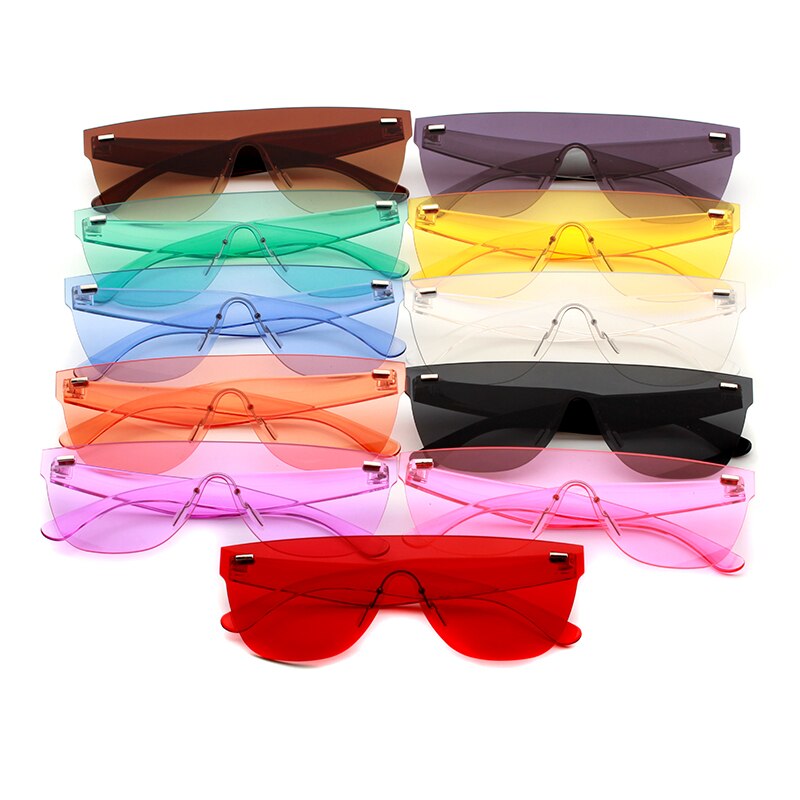 Naisten aurinkolasit trendituotteet oranssi sininen pinkki iso kehyksetön aurinkolasit naisten retro festivaali oculos de sol feminino