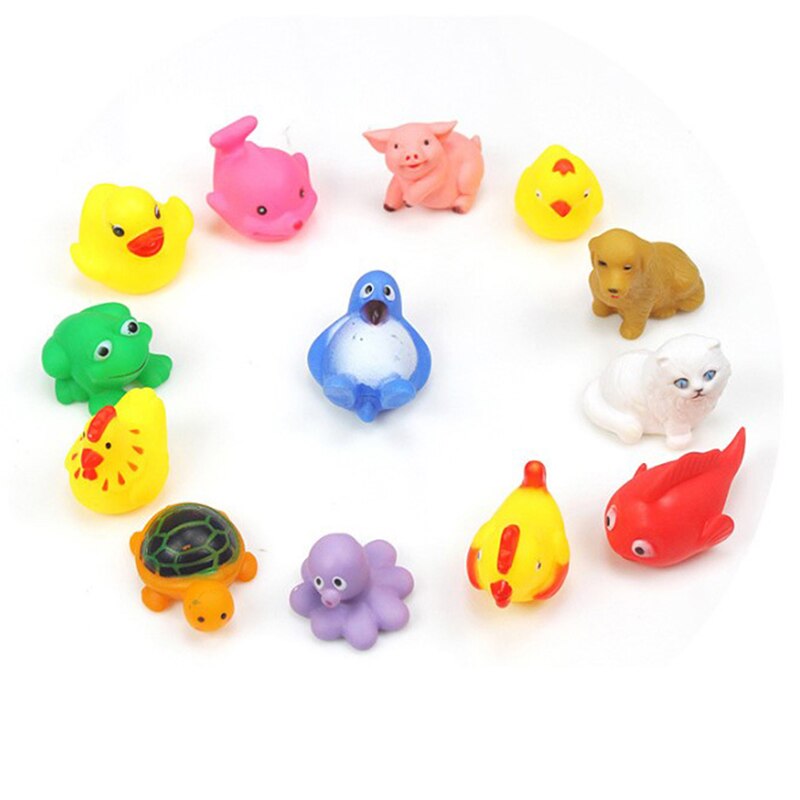 13 Pcs Cute Animals Swimming Water Toys Colorful Soft Rubber Float Squeeze Sound Squeaky Bathing Toy For Babies