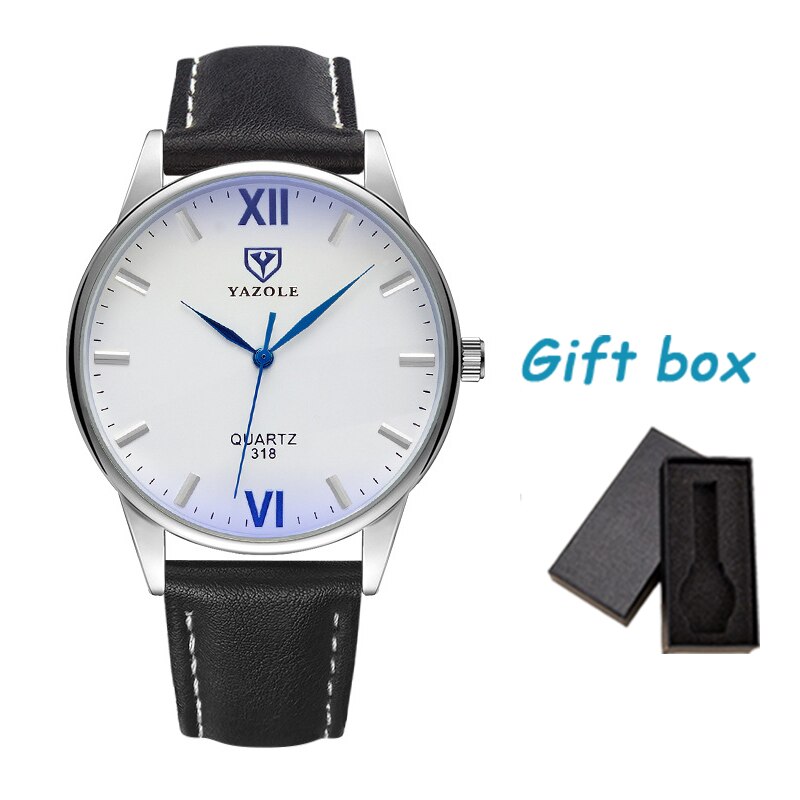YAZOLE-montre à Quartz pour homme d'affaires, classique chronographe, bracelet en cuir pour homme: white black-gift