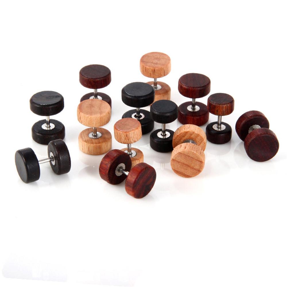 1 pc Natural Wooden Ear Studs Earnings For Women Men Wood Round Dumbbell Piercing Punk Earrings Stud
