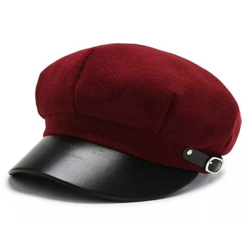 Casual Woolen Achteckige Hüte Für Frauen Winter Herbst Hut Damen Boinas Baskenmütze Kappe Weiblich Ballonmützen Gatsby Caps: wine red