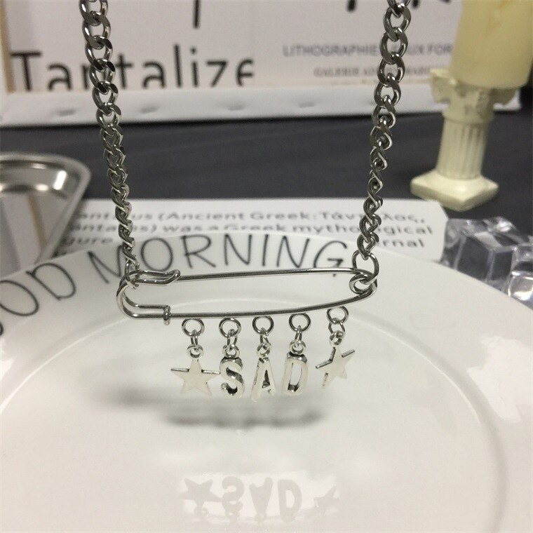 Fajna bluza Harajuku smutny lista gwiazda choker naszyjnik tytanu stali gotycki gwiazdowy papier klip kobiety Bff biżuteria prezent Collares