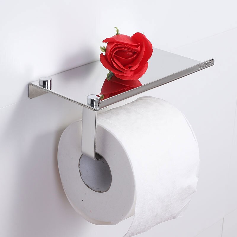 White Stainless Steel Paper Holder with Cell Shelf Bathroom Roll Paper Holder Toilet Paper Holder for Phone Wallet Etc: chrome