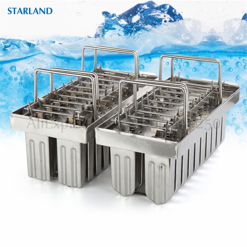 Kaupallinen diy mehujää muotti mehujääpuikko mehujää muotit 304 ruostumattomasta teräksestä jäätelöä muotit 20 solua per erää kanssa kiinni pidike