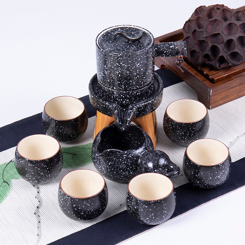 Semi-automatic Tea Set Stone Mill Teapot Household Simple Lazy Ceramic kungfu Tea Cup Set