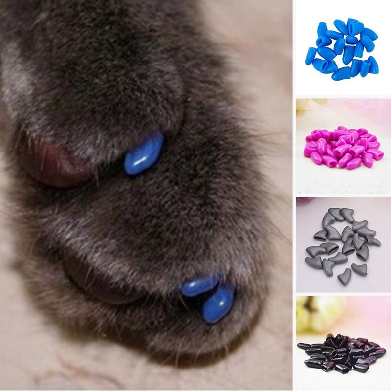 20 stk / parti farverige silikone bløde hundehunde katte killing pote kløer kontrol neglehætter beskyttende dækning