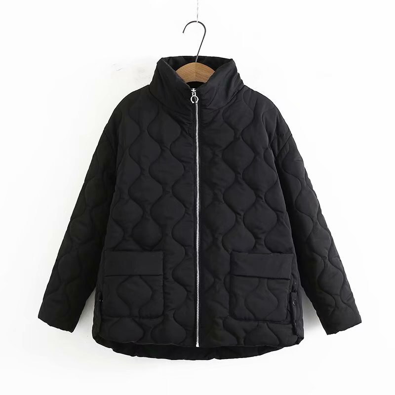 Nowy 2021 panie zima Plus rozmiar watowana kurtka dla kobiet duży, długi rękaw kieszeń gruby zielony beżowy płaszcz z suwakiem 3XL 4XL 5XL 6XL: Black / 6XL