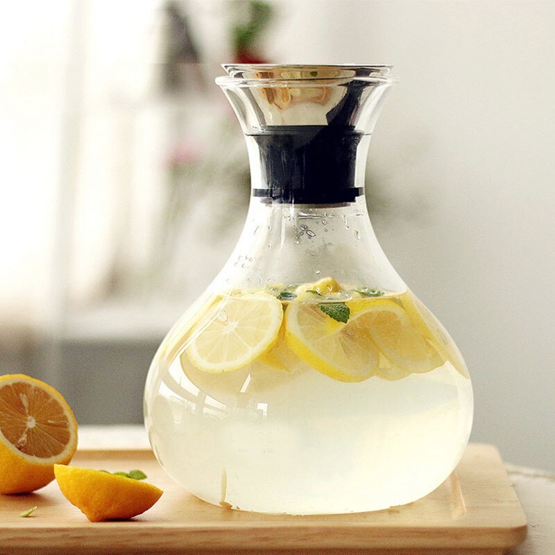 Round Large-capacity Water Bottle Without Drip Glass Pitcher with Lid High Temperature Resistant Household Ice Tea Can 1000ml