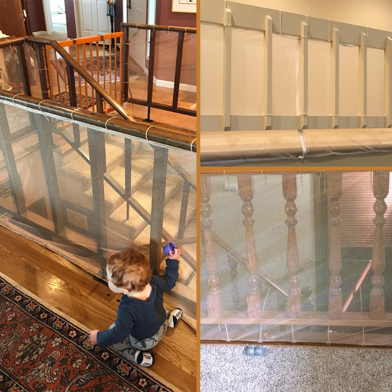 28EC Banister Guard White Mesh Baby Safety Stairs Thicken Rail Net Child Proofing Balcony Staiway Railing Protective Net 10ft x