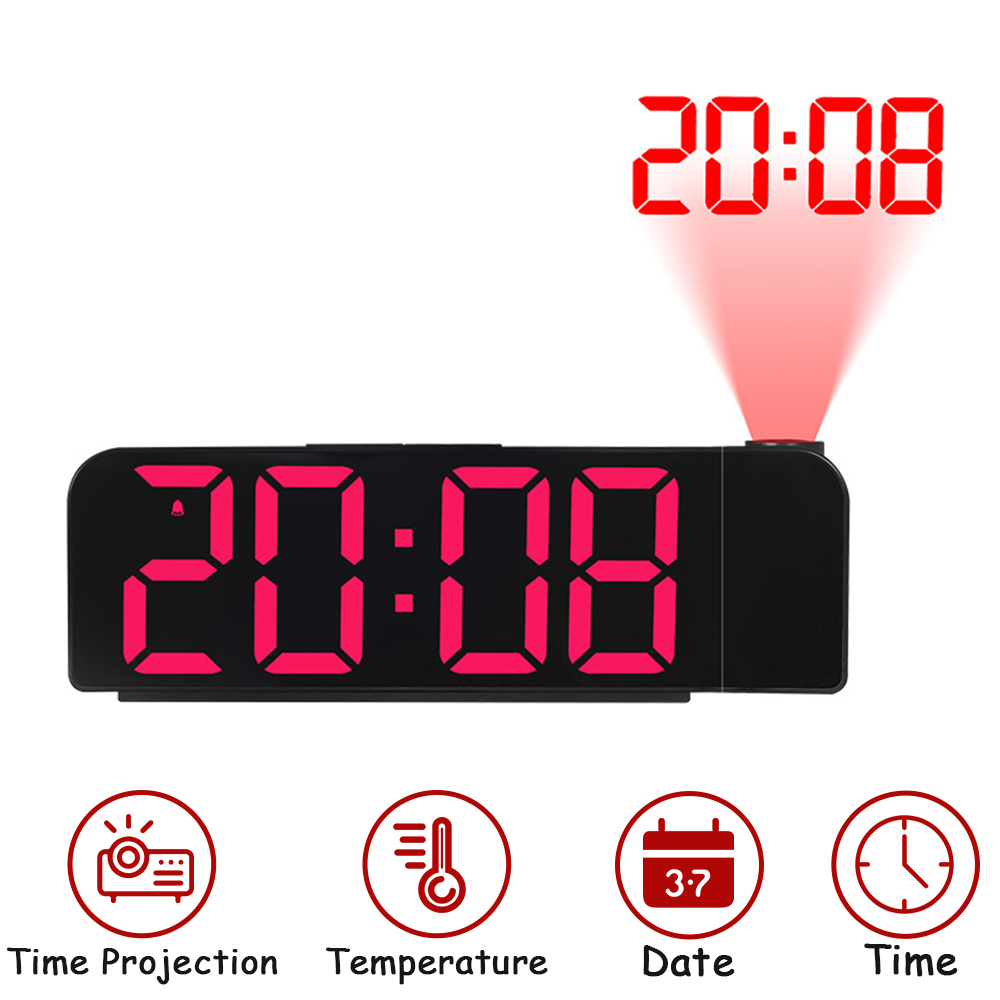 Xiaomi 180 ° Rotatie Projectie Wekker 12/24H Led Digitale Klok Usb Lading Plafond Projector Wekker Slaapkamer Desktop: Rood