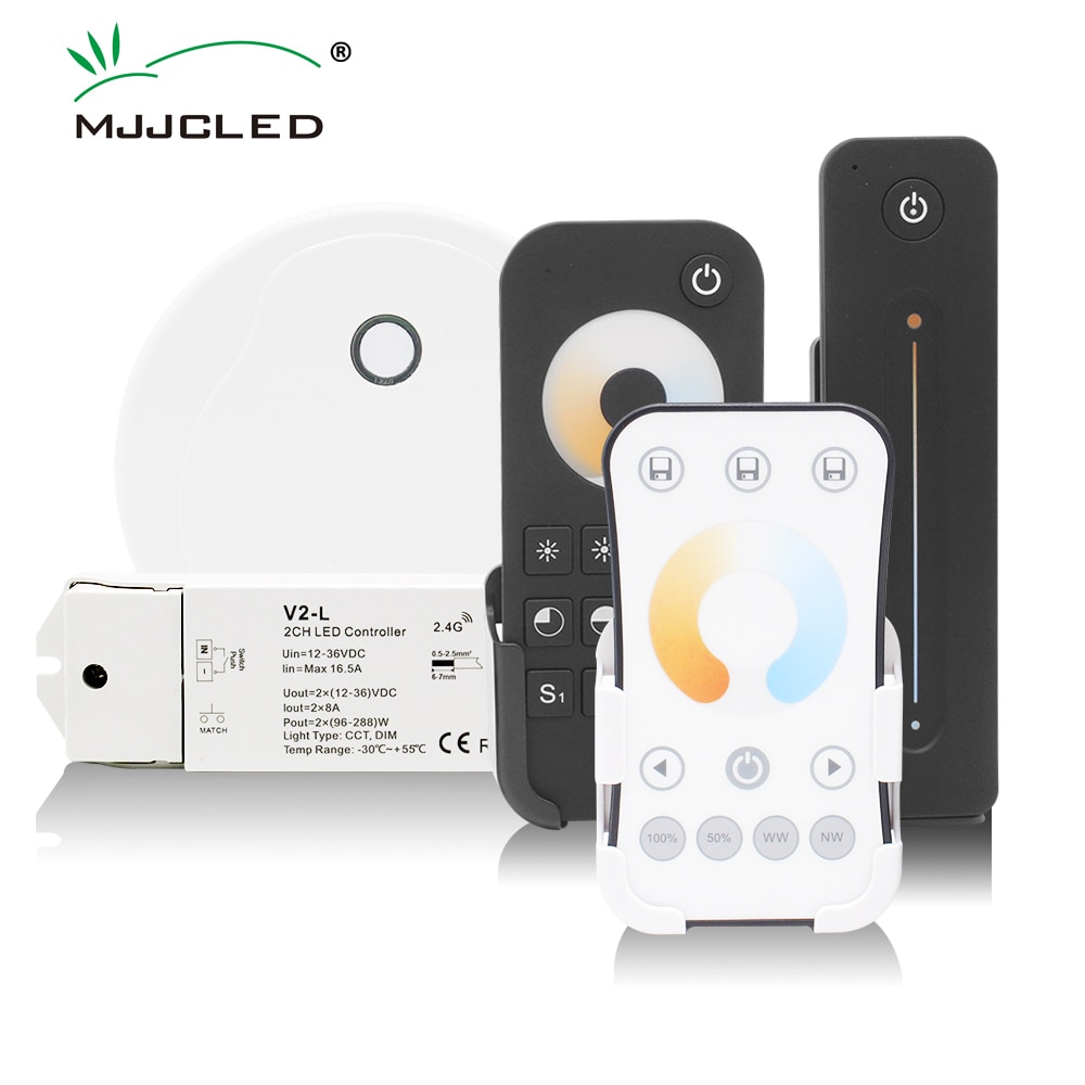 WW CW LED Controller 12V 24V 36V 2CH 16A 2.4G Wireless Remote Control RF LED Dimmer Switch for CCT Daul White LED Strip Light