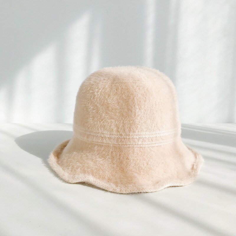Uspop bucket hats naiset yksiväriset lämpimät hatut naisten talvi bucket hat: Beige