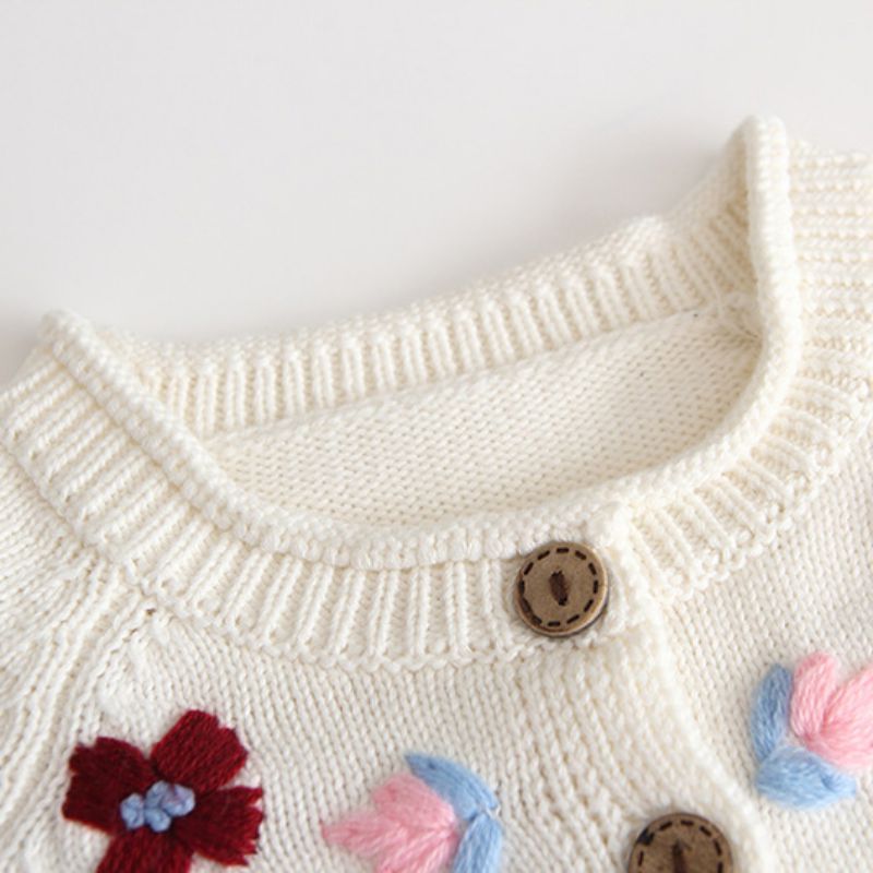 Enfants manteau bébé chandails enfant en bas âge filles coton simple boutonnage mignon tricoté à fleurs Cardigan