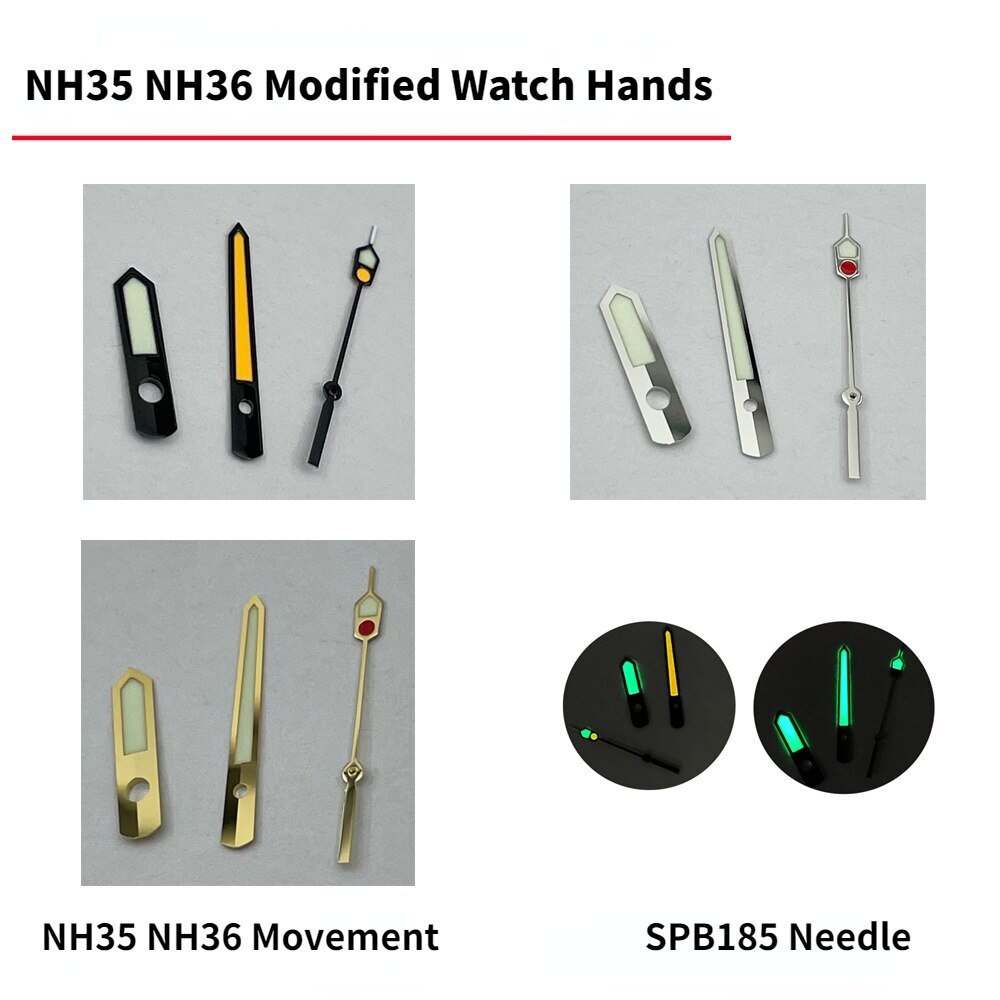 Gemodificeerde Horloge Naalden NH36 NH35 Wijzers Voor NH35 NH36 6R15 4R36 Beweging SPB185J1 SPB187J1 C3 Groene Lichtgevende Wijzers