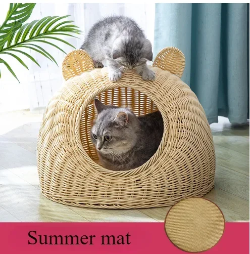 Håndvævet naturligt pilebur til katte udendørs kattebur indendørs til kæledyrshuse kæledyrsrede