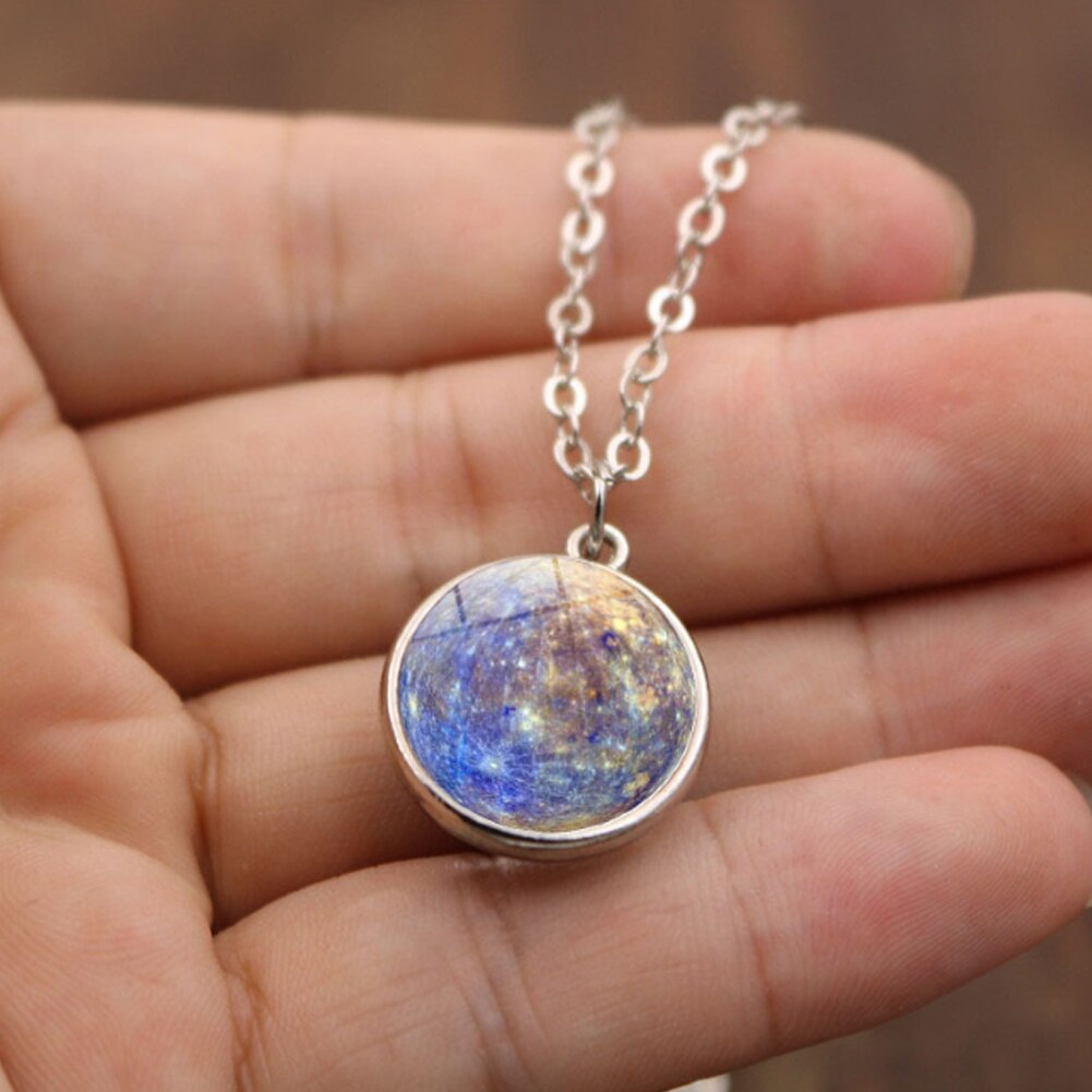 Personality Double Side Glass Ball Necklace Earth Planet Pattern Jewelry Galaxy Astronomy Pendant Necklace for Men: 1