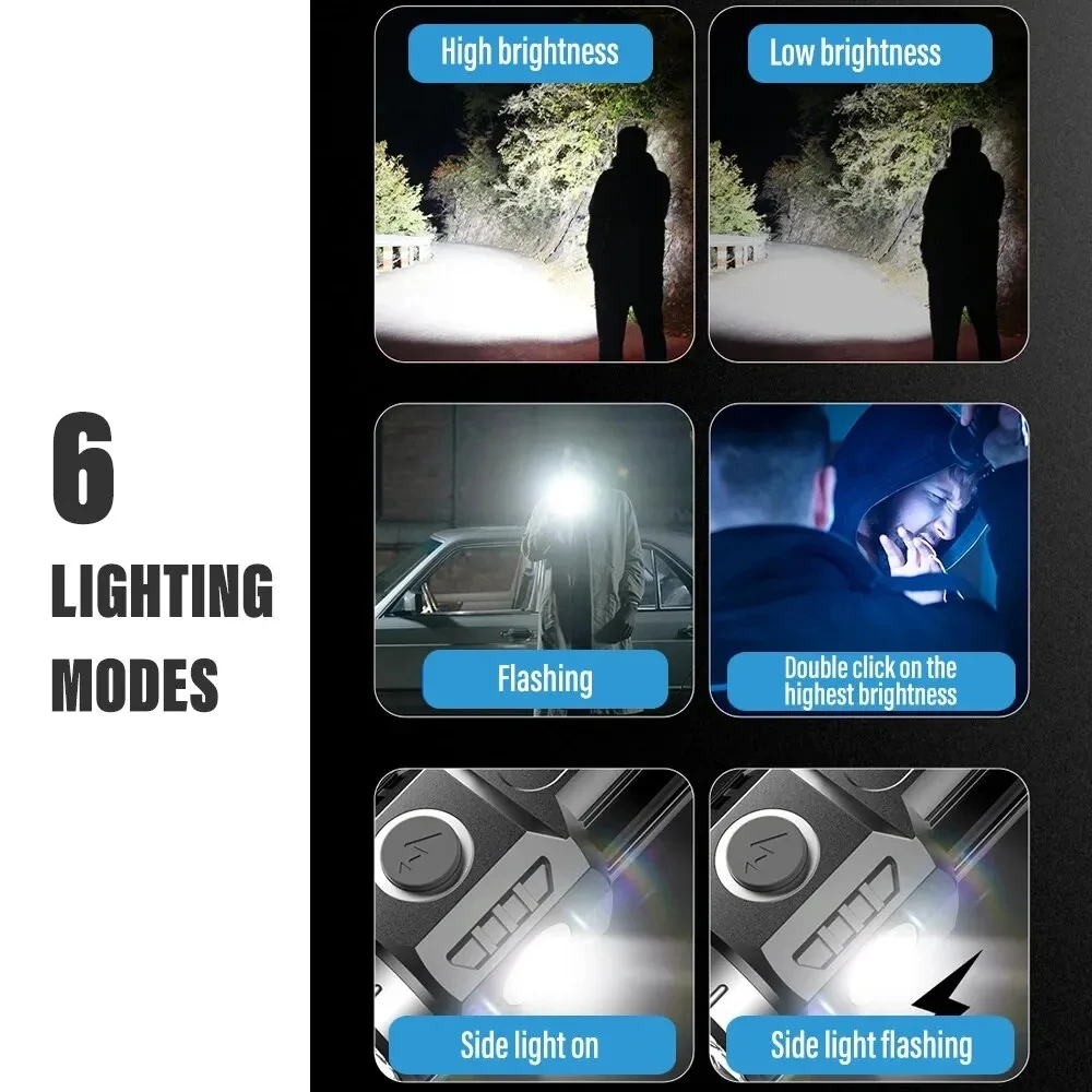 Hochwertige 4/6/8*P35 LED-Taschenlampe, superhell, Mini-Taschenlampe, USB wiederaufladbar, mit Schwanzmagnet, Notfall-Erkundungslampe für Höhle Außenbereich