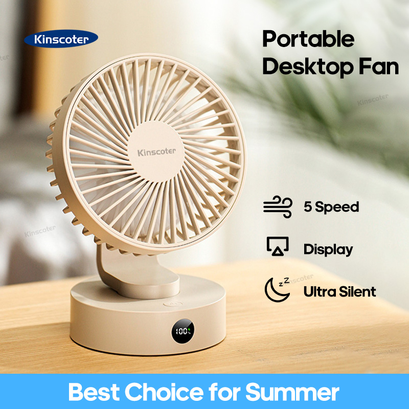 Mini ventilador de sobremesa silencioso de gran potencia de viento Ventilador inalámbrico recargable de 5 velocidades Ventilador pequeño con pantalla para estudiantes de oficina