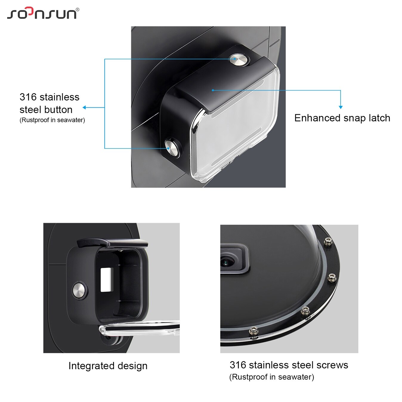 SOONSUN 6'' Underwater Diving Dome Port Lens with Waterproof Housing Case Trigger + Float Bobber Handle for GoPro Hero 8 Black