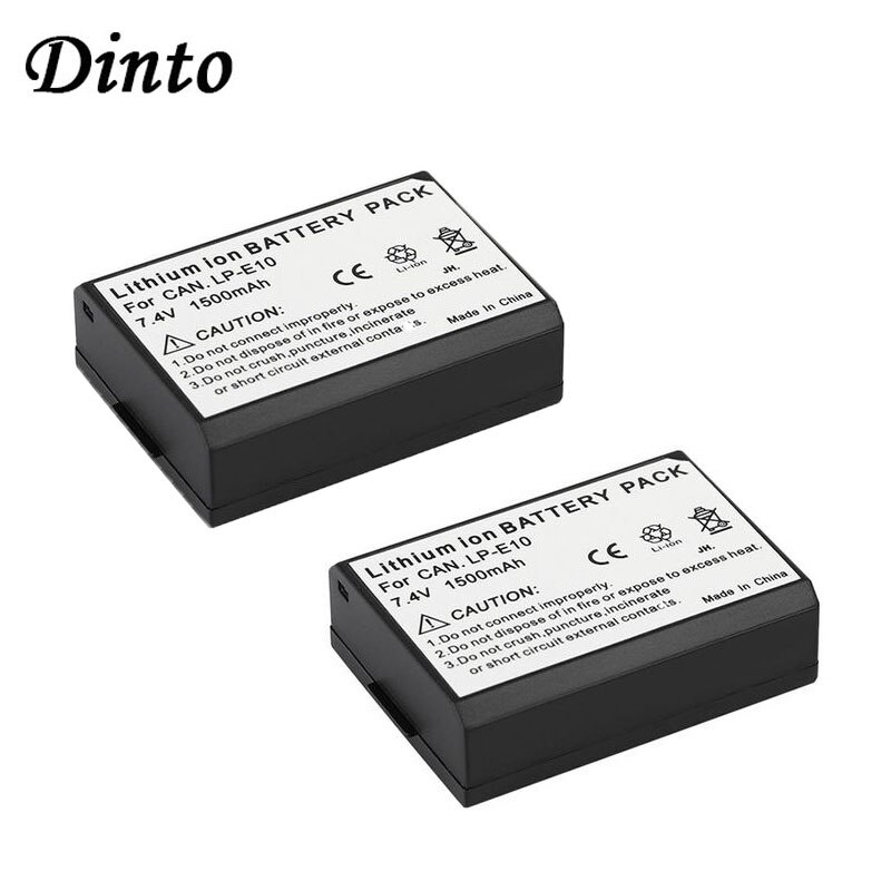 Dinto 2pcs LP-E10 LPE10 LP E10 1500mAh 7.4V Digitale Camera Batterij voor Canon EOS 1100D 1200D 1300D KUS X50 T3 T6