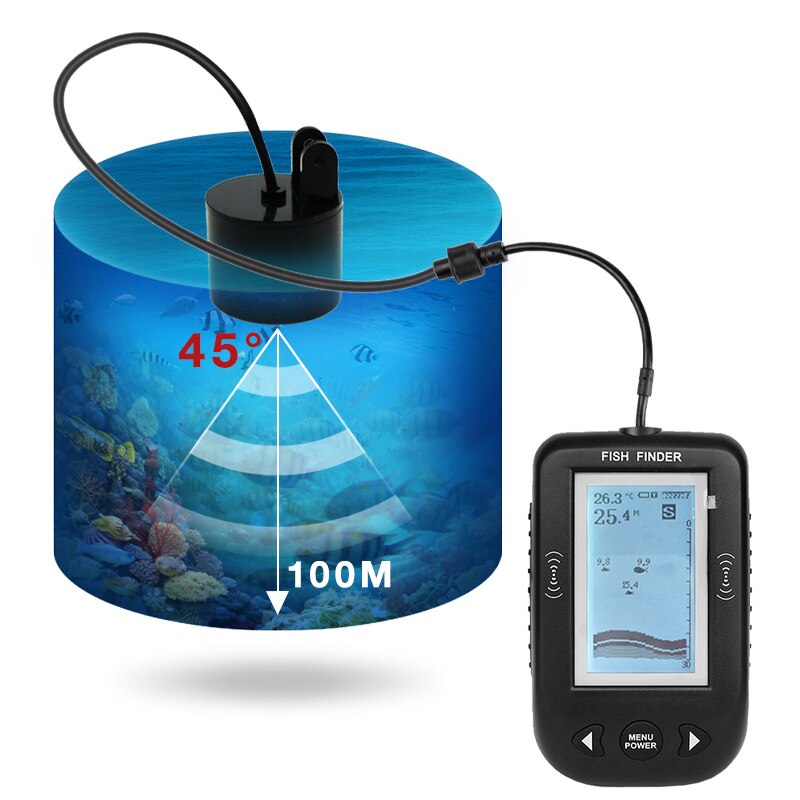 Detector de peces portátil Erchang XF02, alarma de sonda eco de alambre de 9 M, Sensor de sonda de profundidad de 0,6-100 m, Sonar para pesca