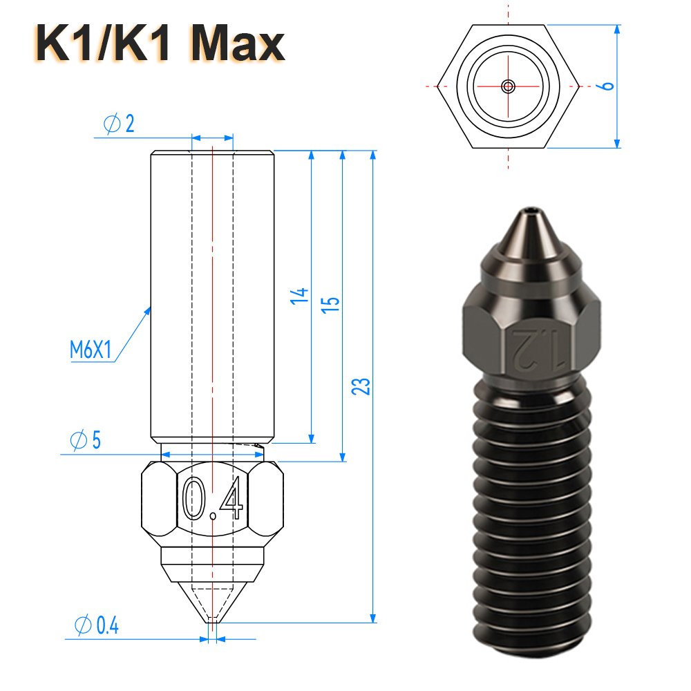 Volcano Hardened Steel Nozzle Plated Copper Nozzle Brass For Creality K1/K1Max / Anycubic Vyper/Kobra /Sovol Sv06 Plus /Sv07: 0.25mm / Copper