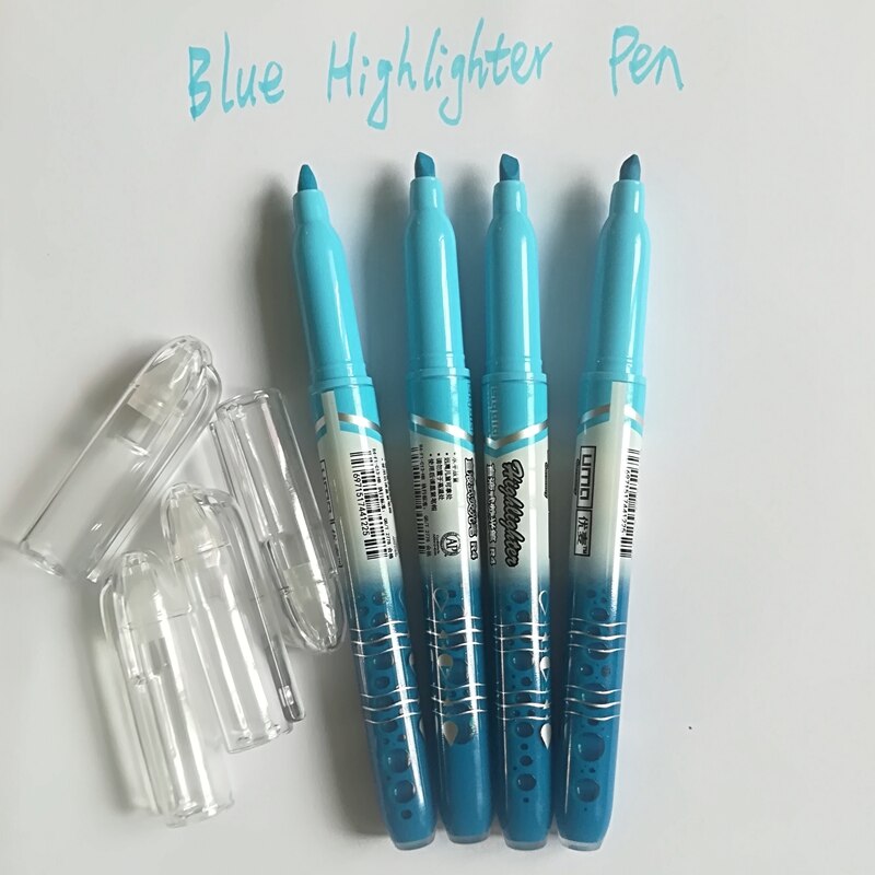 4 Stks/set Blauw Kleur Markeerstift Marker Pen Highligher Pen Fluorescerende Gekleurde Tekening Marker Pennen Creatieve Briefpapier