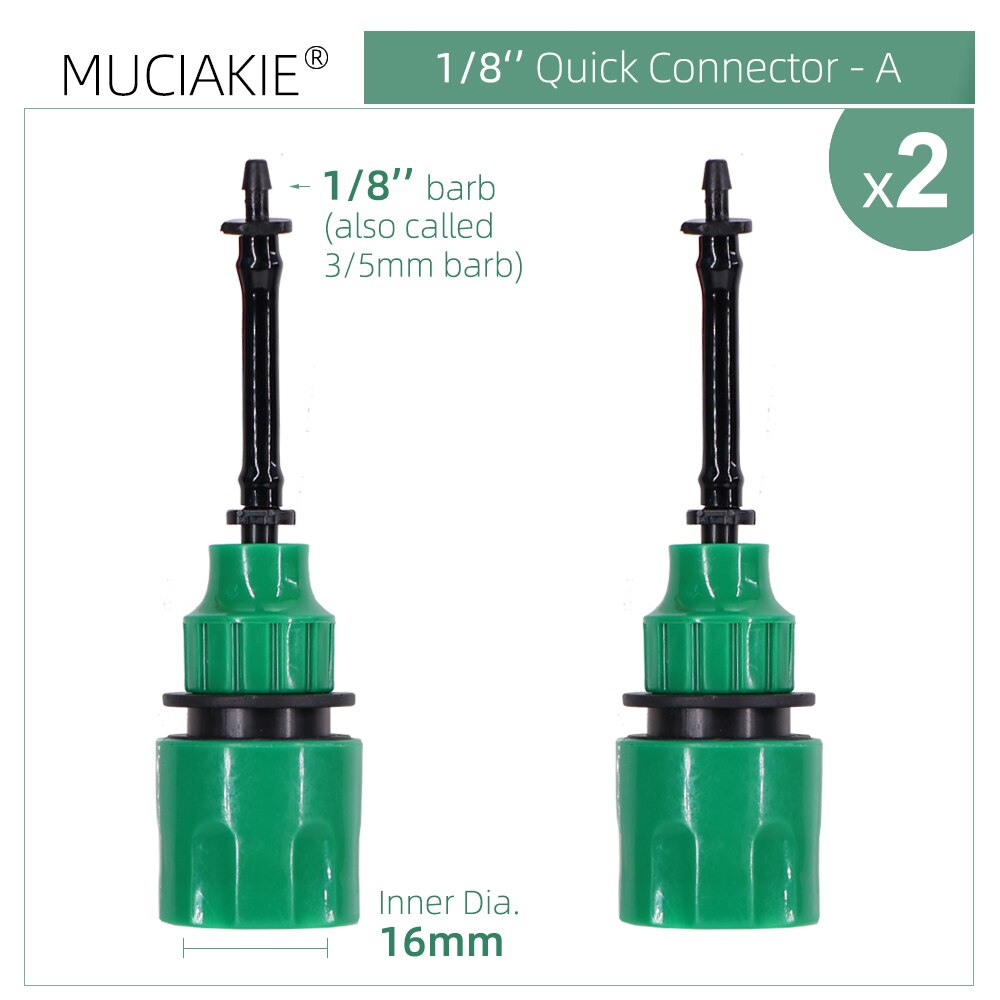 Conector rápido de grifo de manguera de jardín, adaptador de acoplamiento de 1/8, 1/4, 1/2 y 3/4 pulgadas, Unión de tubo de ajuste de riego para el hogar, 2 uds.: A