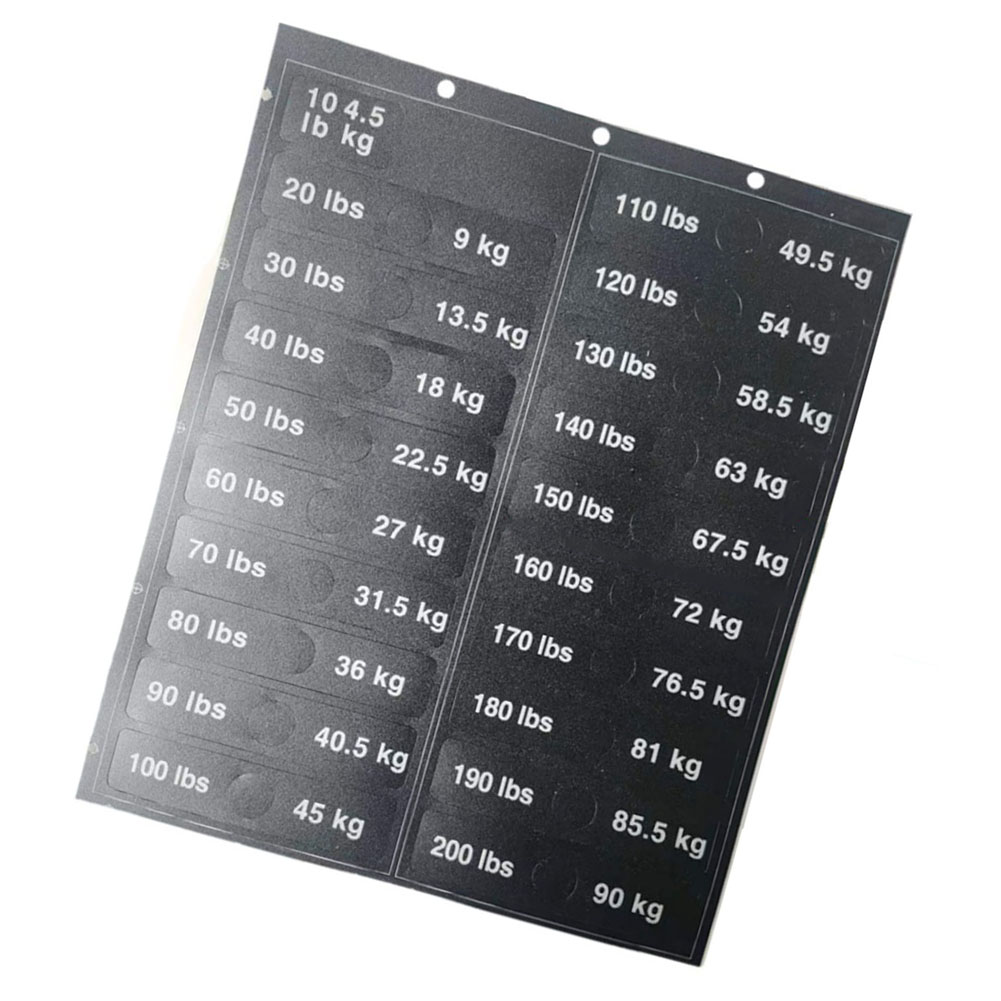 Etiquetas de pila de pesas para equipos de gimnasio, 5-100/150kg, 4,5-90kg, 6,83-100kg, pegatinas de placa de peso con agujeros para pasadores, piezas de máquinas de Fitness: Azul