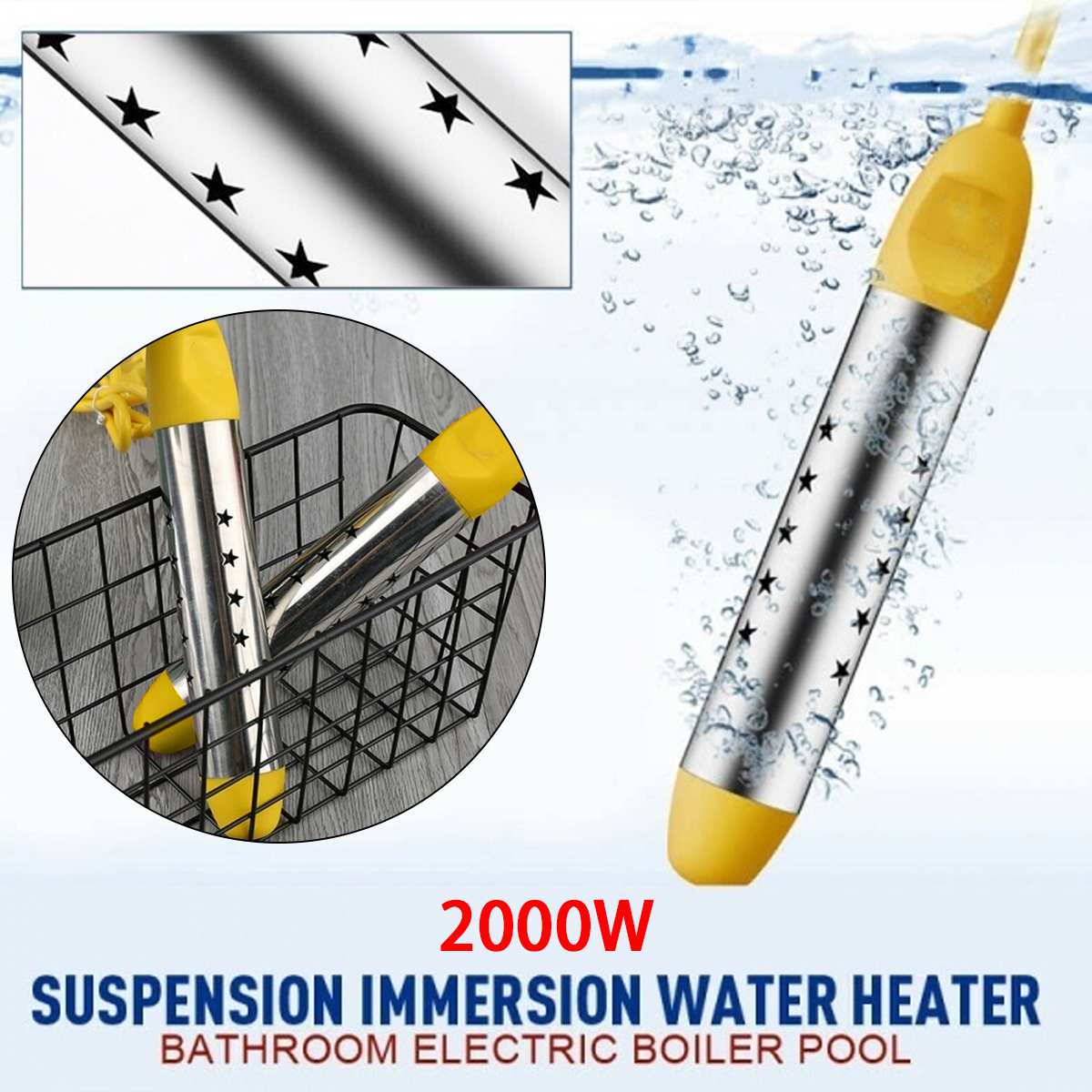 2000W Upgrade Electric Water Heater Floating Electric Heater Water Heating indicator Immersion Suspension Bathroom Swimming Pool