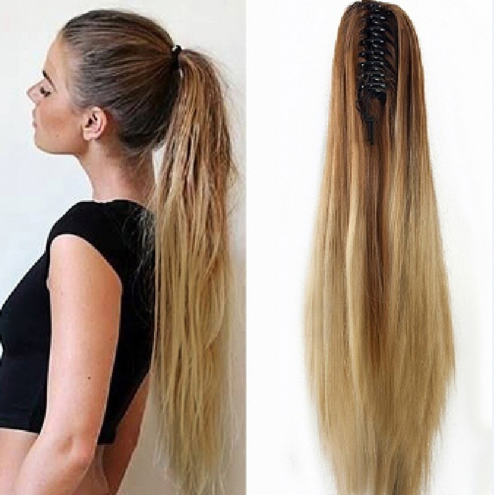 Rechte Lange Clip In Hair Extensions Blond Zwart Paardenstaart Hoge Temperatuur Fiber Synthetisch Haar Claw Paardenstaarten # G30
