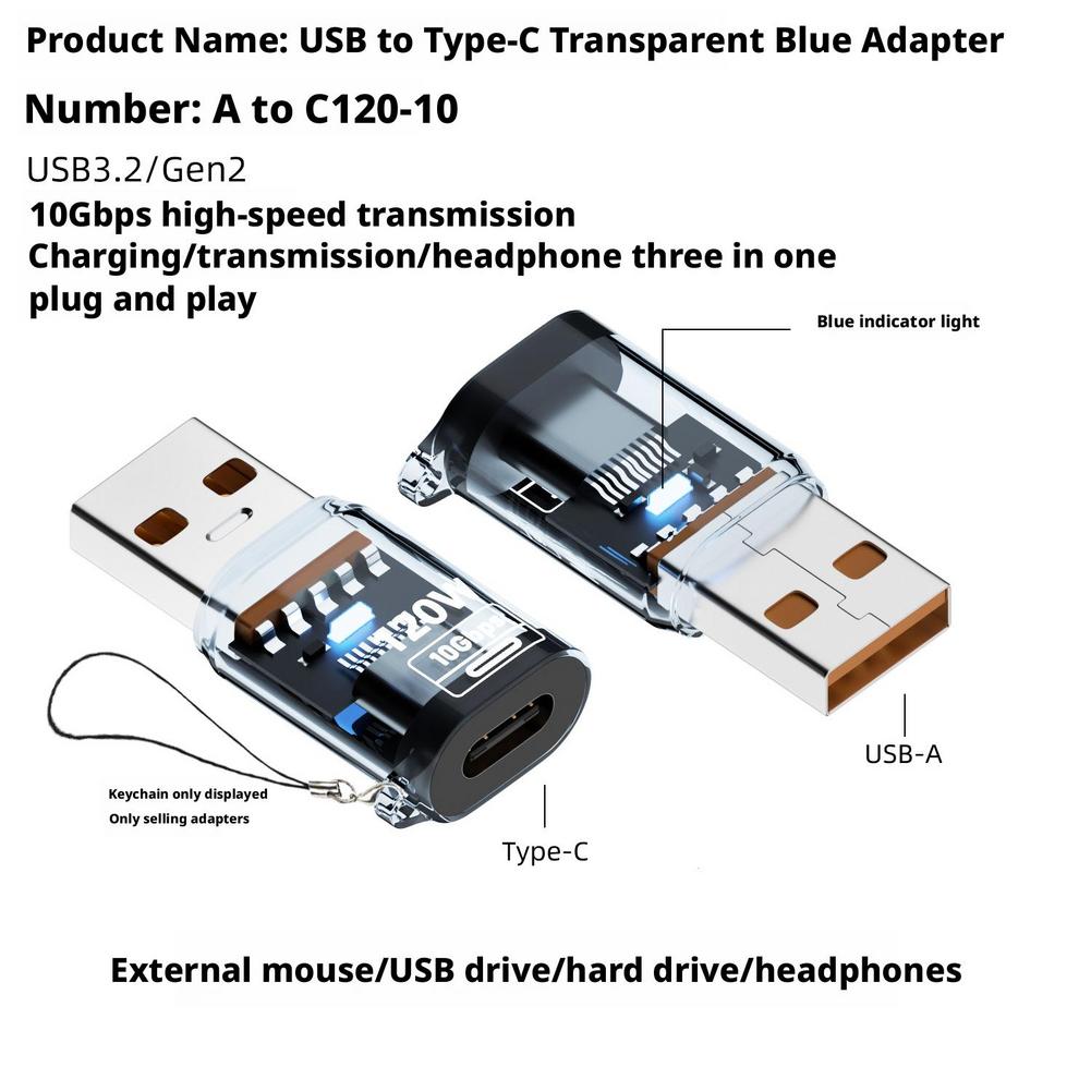 USB 3.2 Type-A To USB-C Adapter OTG 10Gbps 40Gbps 120W 240W 3in1 Fast Charging Adapter Data Transmission Headphones Converter